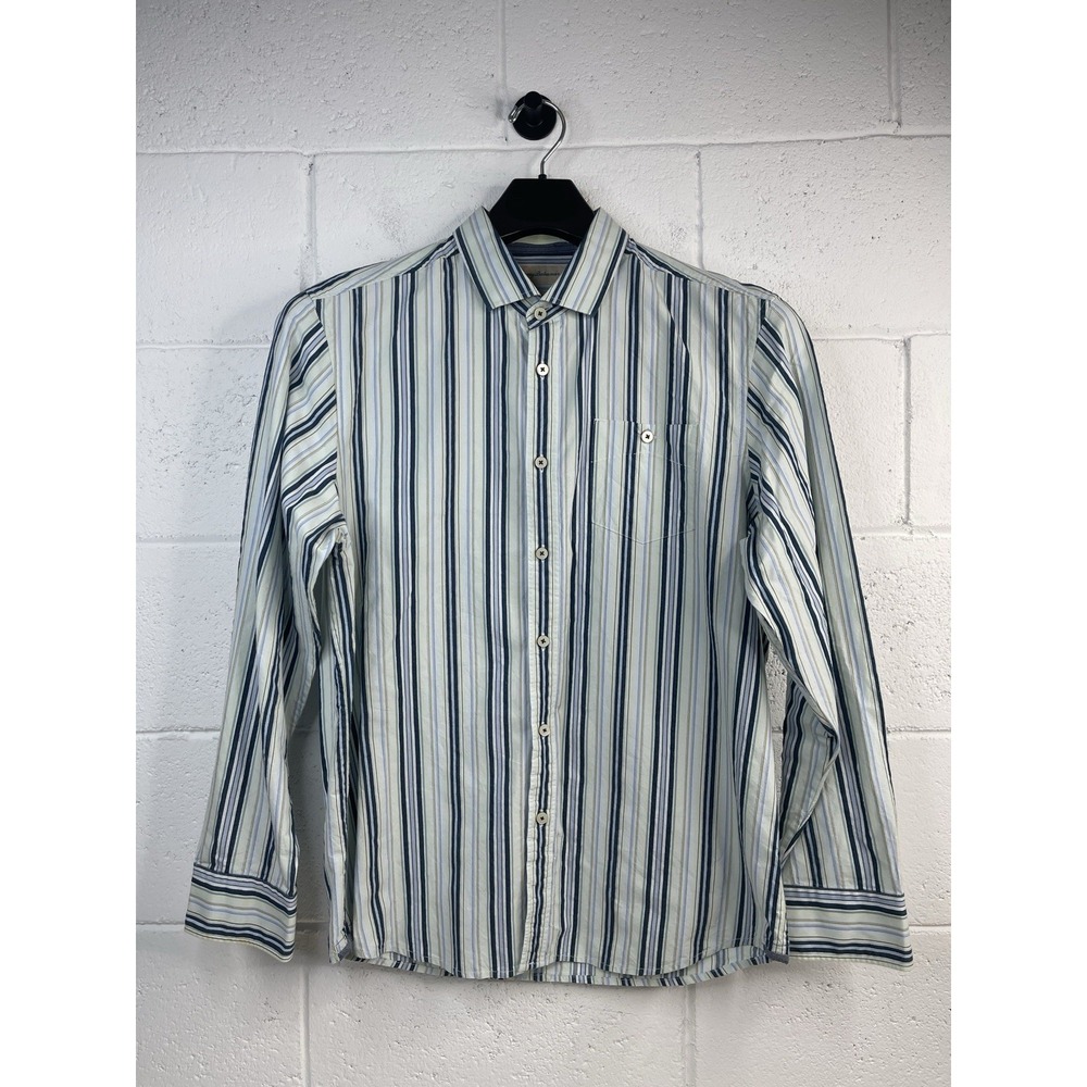 Men's Tommy Bahama Cotton-Silk Shirt Island Modern Fit Aqua Blue Stripe Sz L